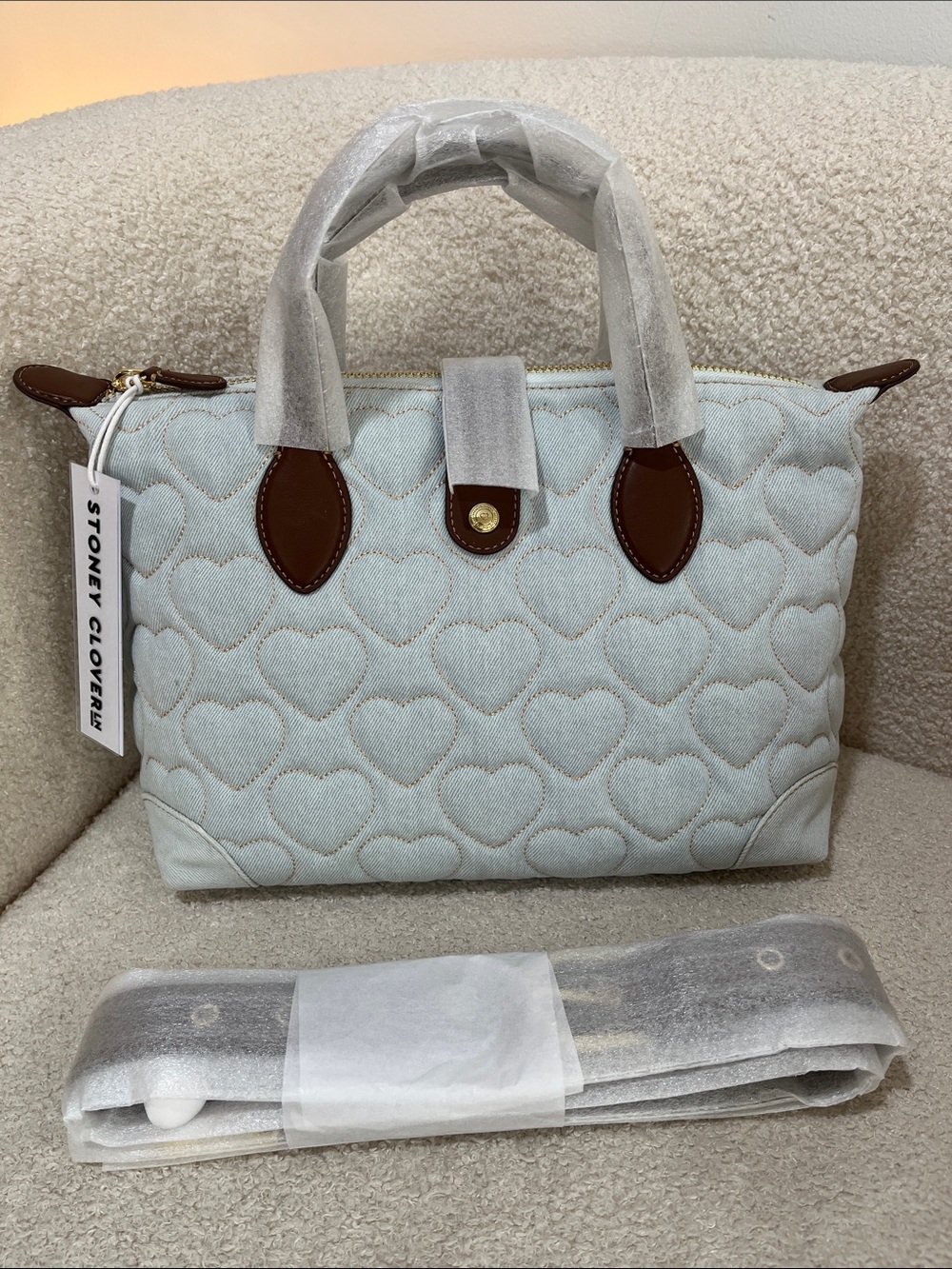 NWT Stoney Clover Lane Denim Liberty Quilted Heart Pouchette 03 Crossbody Strap